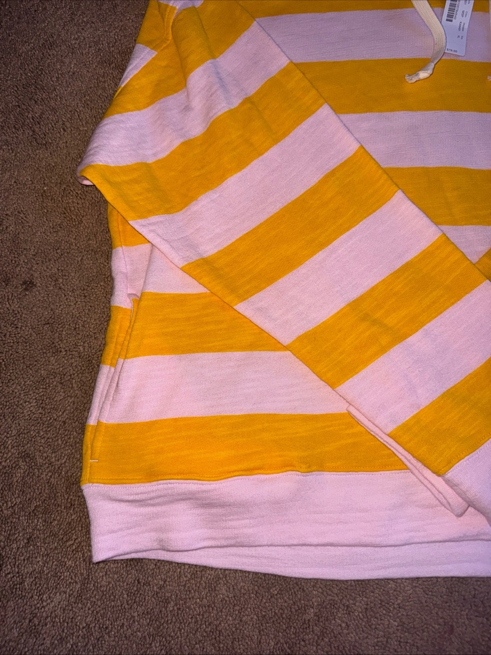 NWT J Crew Striped Hooded Pullover — Yellow & Light Pink Terry Vintage Cotton XL - Picture 5 of 7